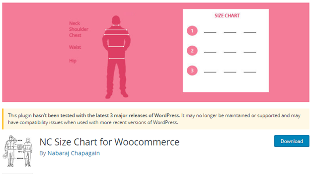 Plugin 14 - NC Size Chart for WooCommerce By Nabaraj Chapagain - one of Top 15 WooCommerce size guide plugins
